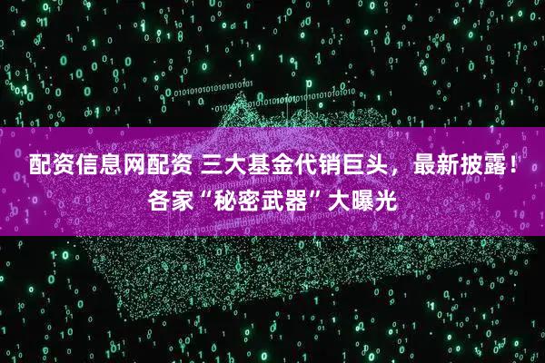 配资信息网配资 三大基金代销巨头，最新披露！各家“秘密武器”大曝光
